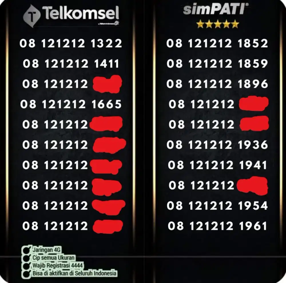 nomor cantik simpati 08121212 abab minimalis 4G LTe bkn angka besar