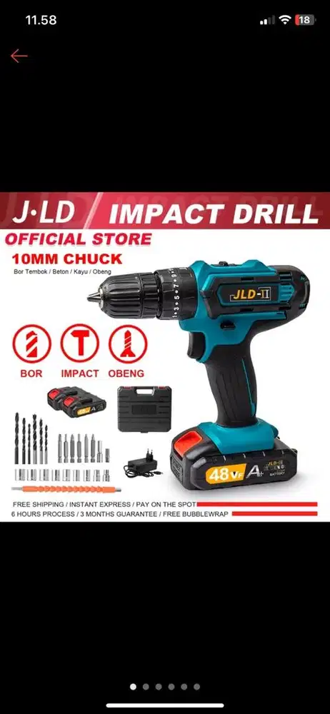 Jld mesin bor 2 baterai 48v