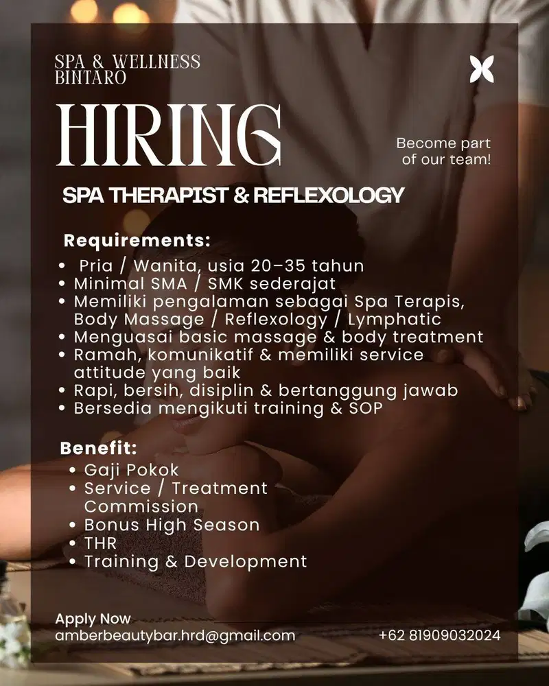 Lowongan Pekerjaan SPA Terapis dan Reflexology