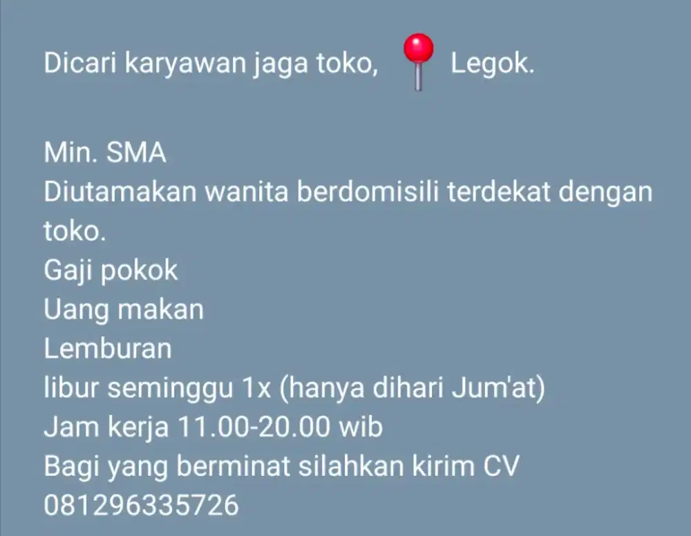Lowongan kerja jaga toko