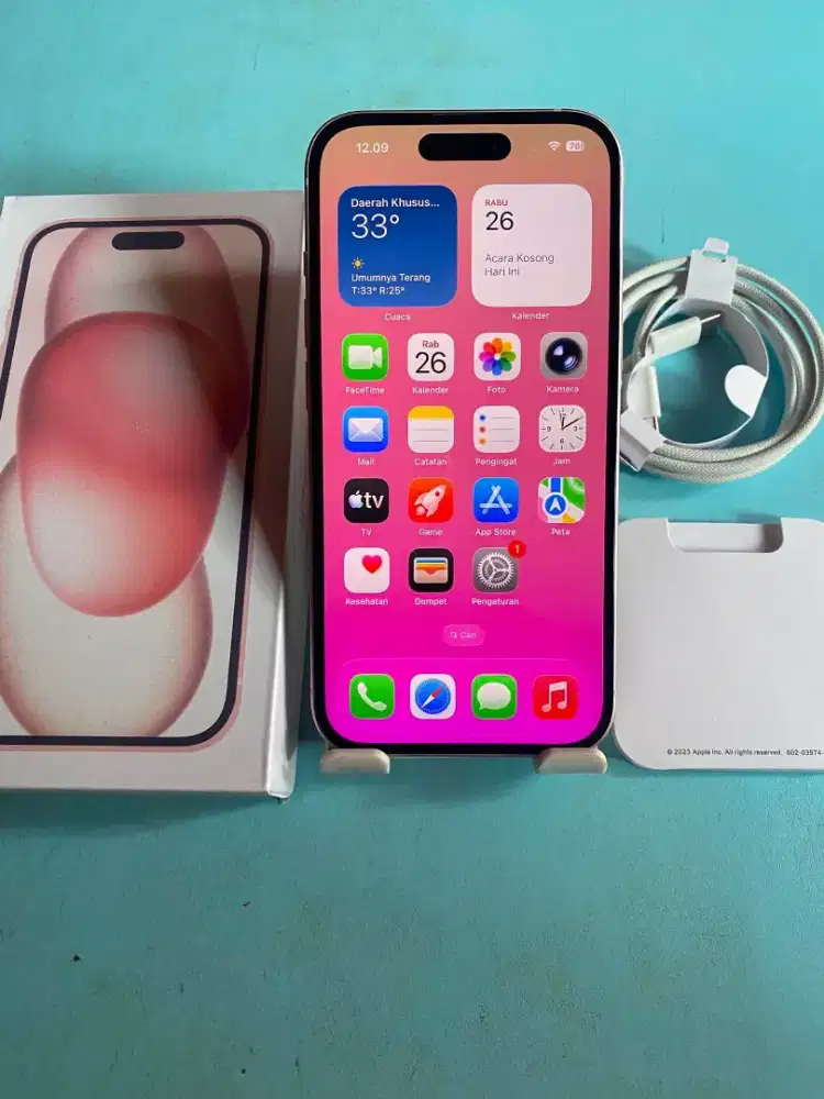 Iphone 15 128gb pink inter all operator fulset likenew no minus