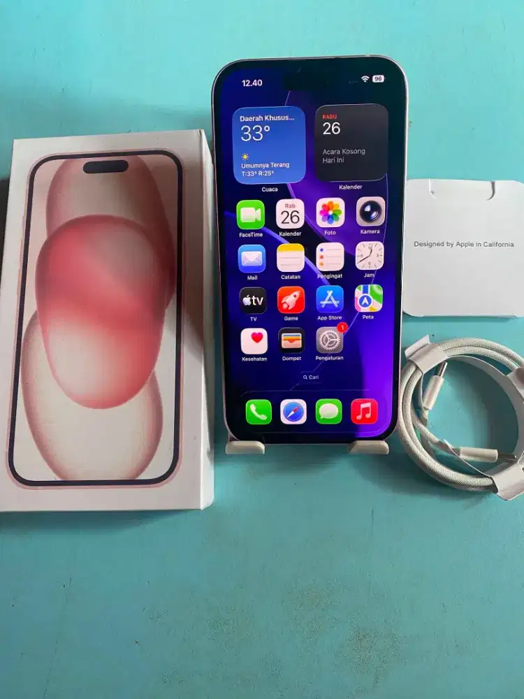 Iphone 15 128gb pink inter all operator fulset likenew no minus