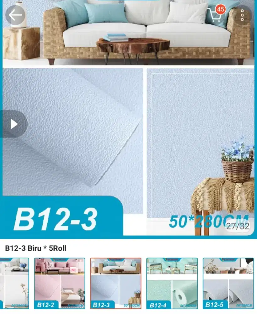 Wallpaper linen biru muda 10 roll