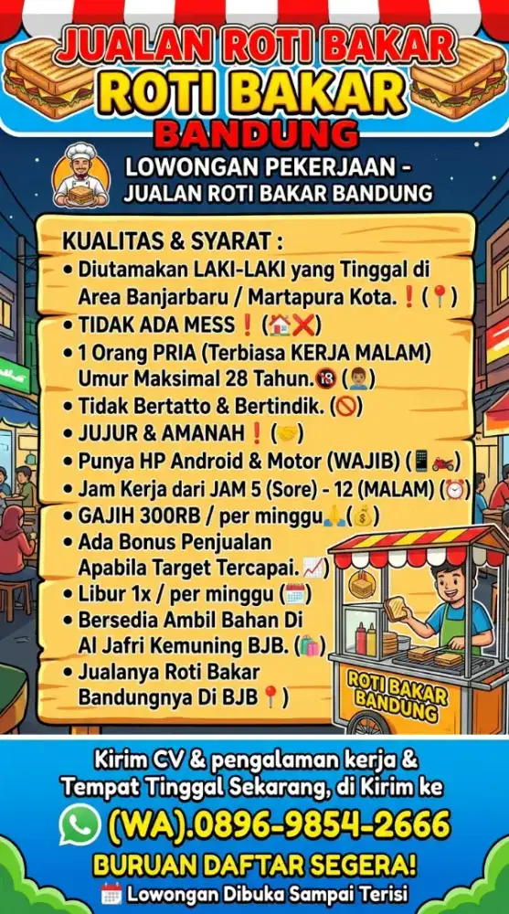 LOWONGAN KERJA JAGA STAND ROTI BAKAR BANDUNG