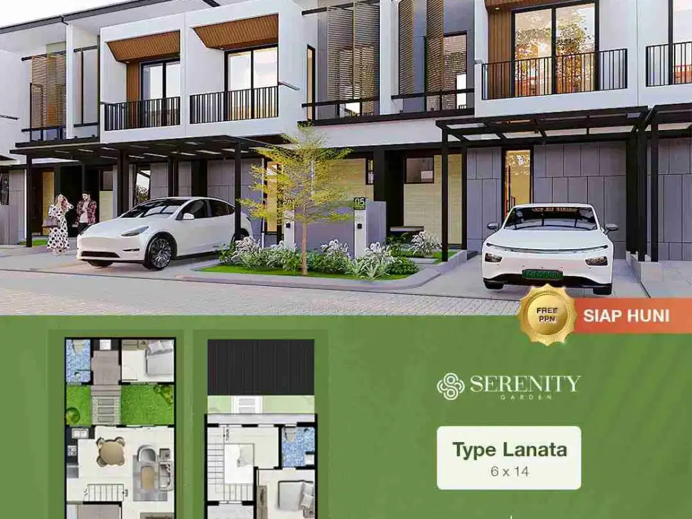 Serenity Garden, Bukit Baruga* Juli - September 2026

 *Type Lanata (6x14 m²)* 
2 Kamar Tidur, 2 Kamar Mandi

Harga KPR : Rp 1.410.000.000,-
Harga Cash : Rp 1.392.000.000,-

*Booking Unit* Rp 10.000.000,-

* *CASHBACK DP 30 JT*
* *FREE KANOPI*
* *FREE DUS