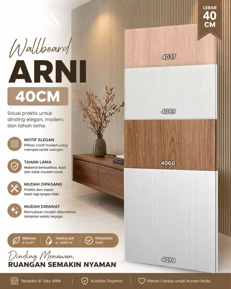 Wallboard ARNI 40cm | Panel Dinding PVC Modern untuk Interior