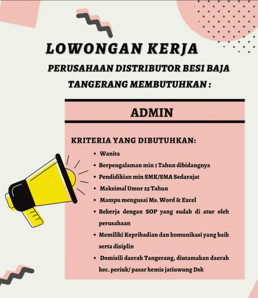 Lowongan Accounting & Admin