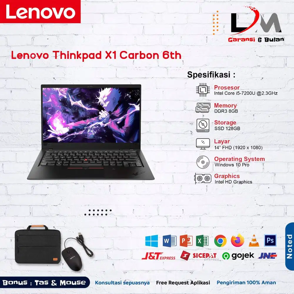 X1 Carbon Intel i5 Gen 7 RAM 8GB SSD 128GB 14 FHD Win 10 Bergaransi