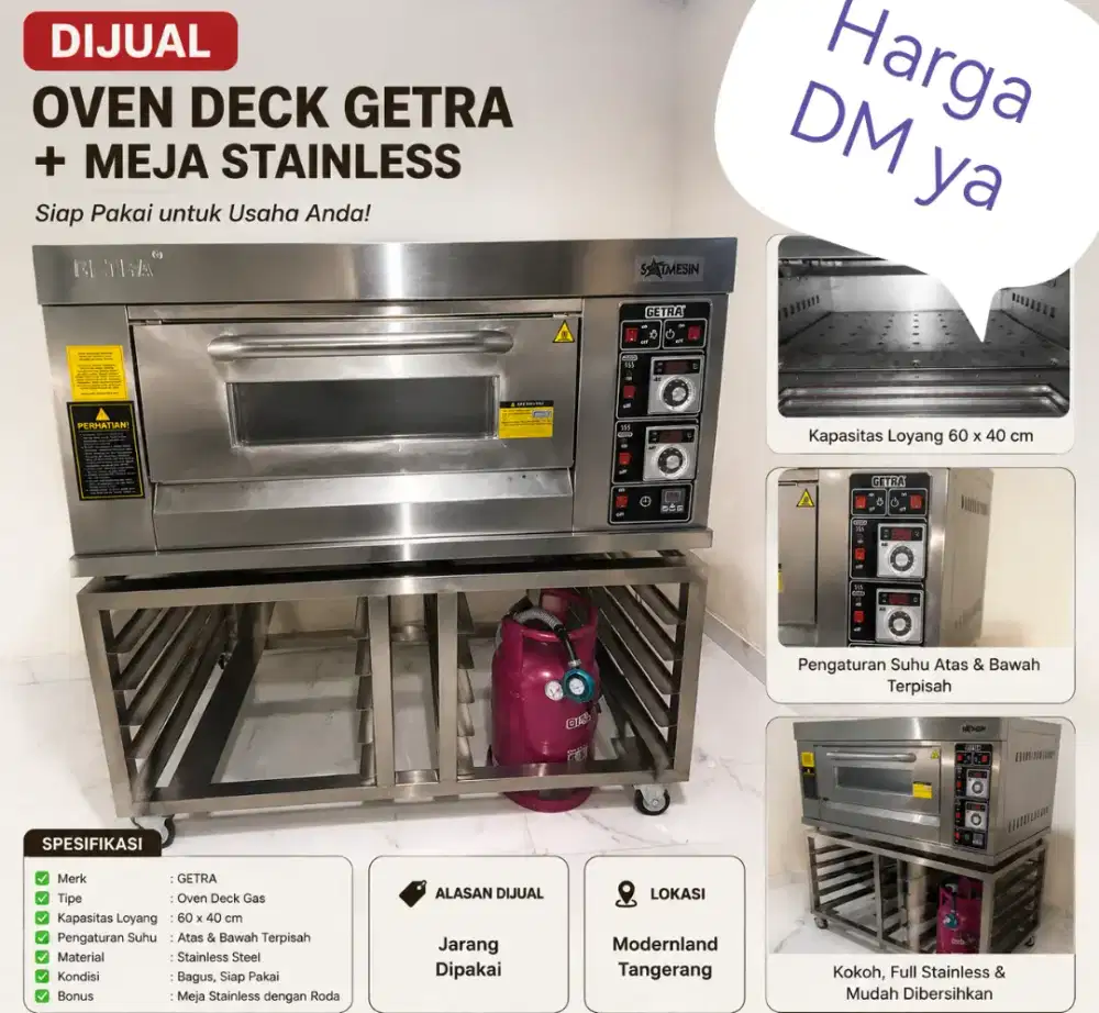 Oven Deck GETRA Gas 60x40 Like New + Meja Stainless Murah