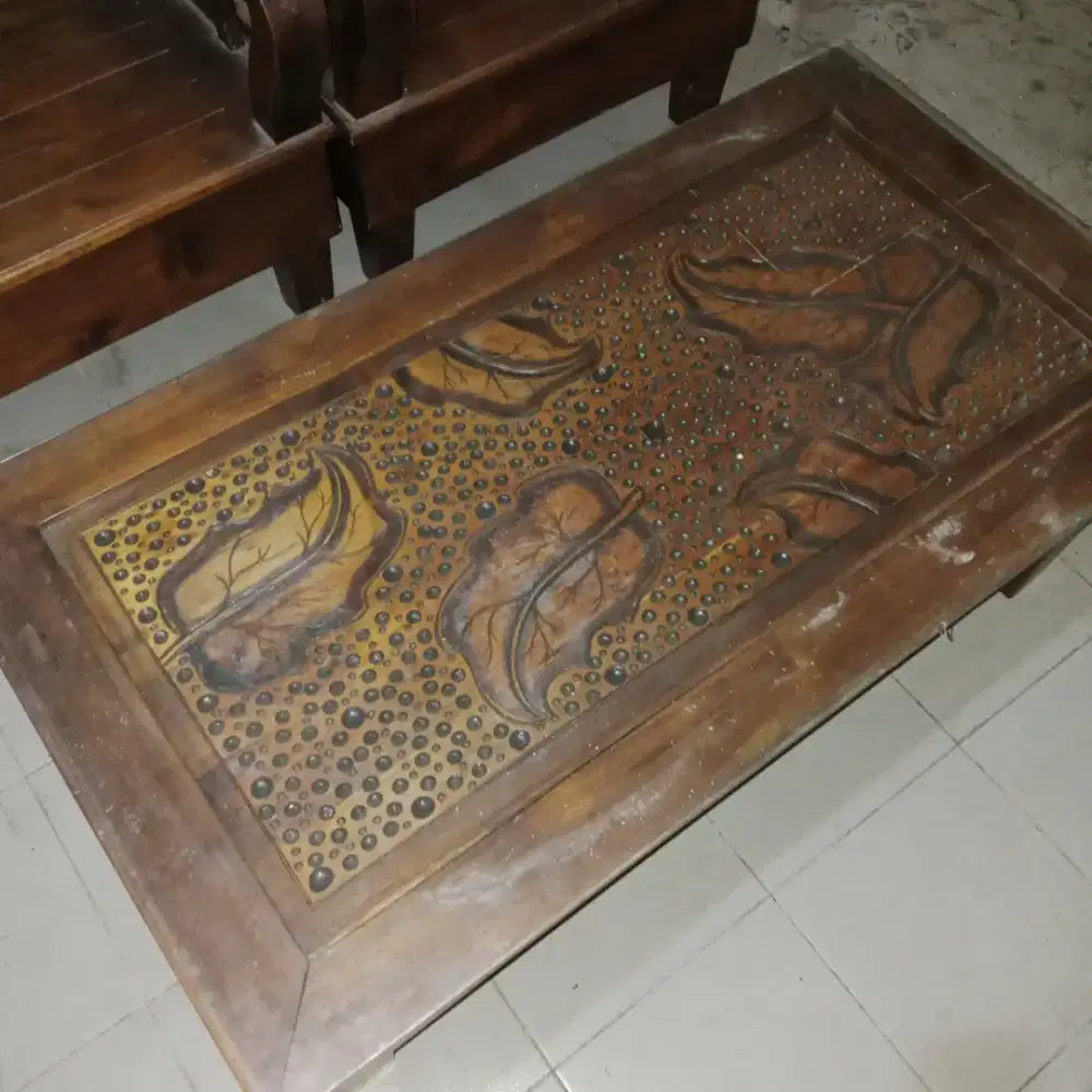 Satu set kursi kayu tamu jati jepara asli