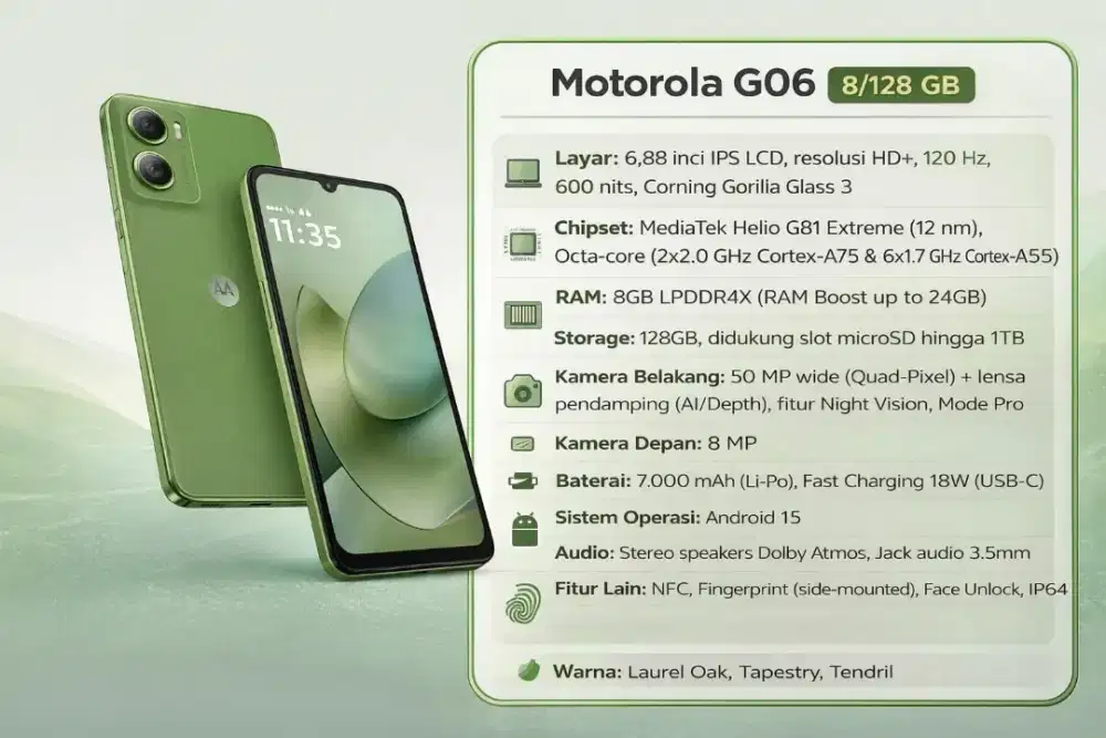 Spek Josss Jisss HP Motorola G06 12/128gb