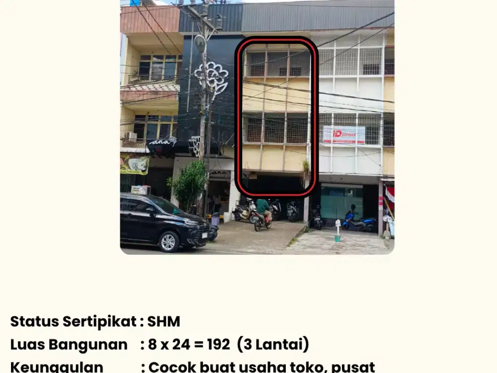 DI JUAL RUKO 3 LANTAI LOKASI STRATEGIS DI PUSAT KOTA