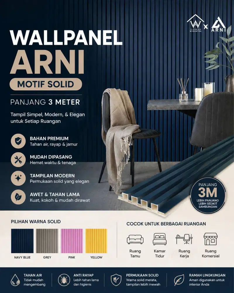 Wallpanel ARNI Motif Solid Panjang 3 Meter | Terima Jasa Pasang