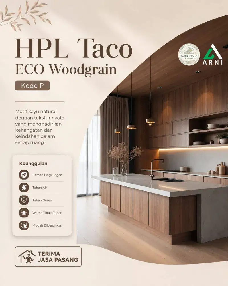 HPL Taco ECO Woodgrain Kode P - Motif Wood Premium/Pelapis Kitchenset