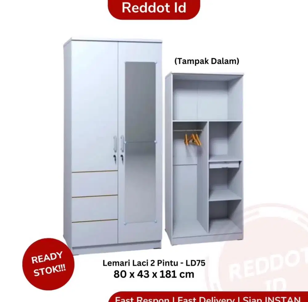 lemari baju 2 pintu, full cermin