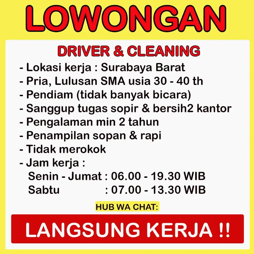 BUTUH SEGERA, SOPIR/DRIVER DAN TUGAS BERSIH2