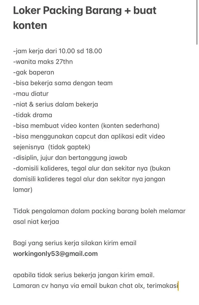 Loker packing barang + bikin konten