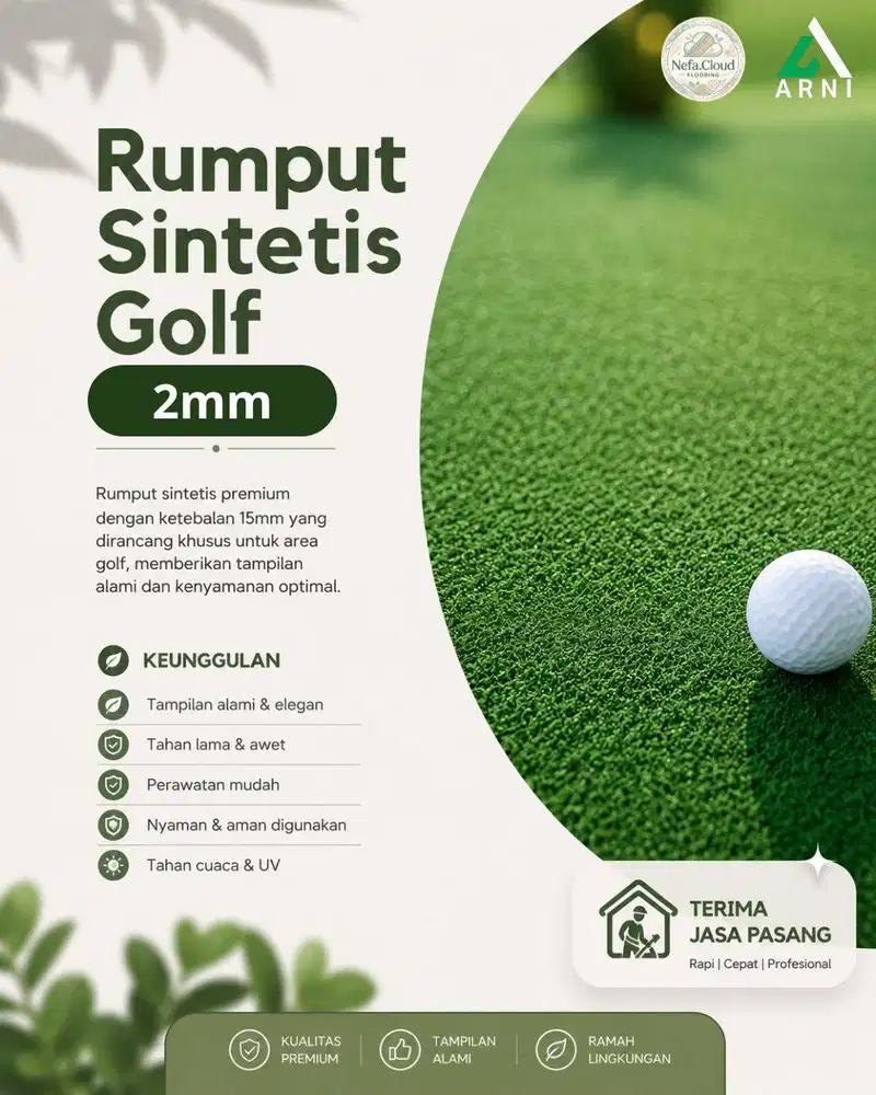 Rumput Sintetis Golf 2mm / Rumput Buatan Untuk Indoor, Outdoor