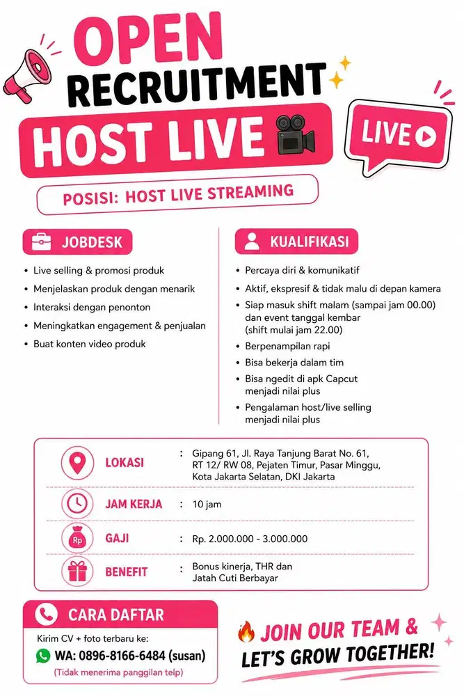 LOWONGAN KERJA HOST LIVE STREAMING