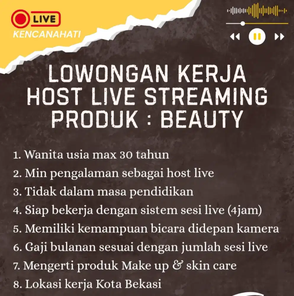LOWONGAN KERJA HOST LIVE BEAUTY
