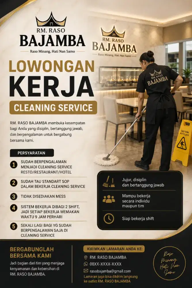 DIBUTUHKAN CLEANING SERVICE BERPENGALAMAN