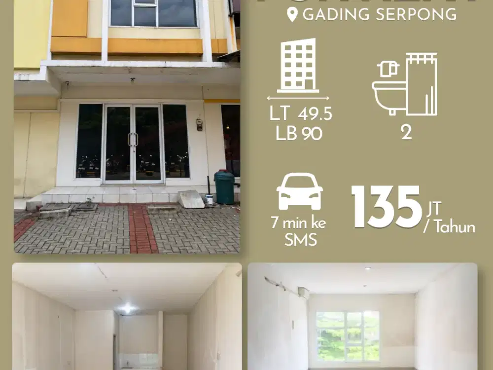 For rent ruko strategis Gading Serpong Tangerang 6 menit dari Qbig