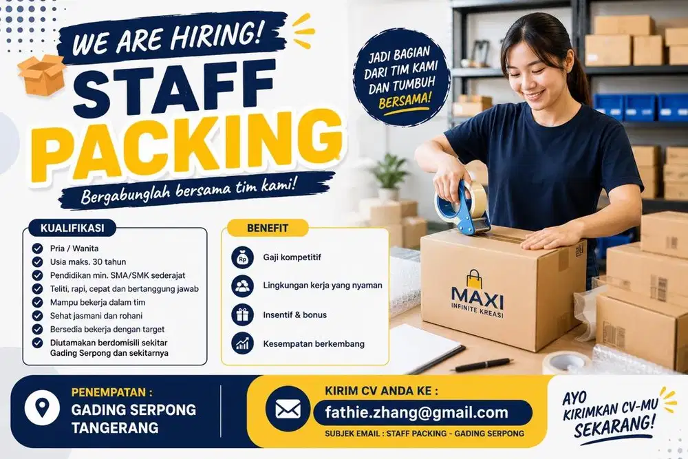 Dibutuhkan cepat karyawan sebagai Staff Packing