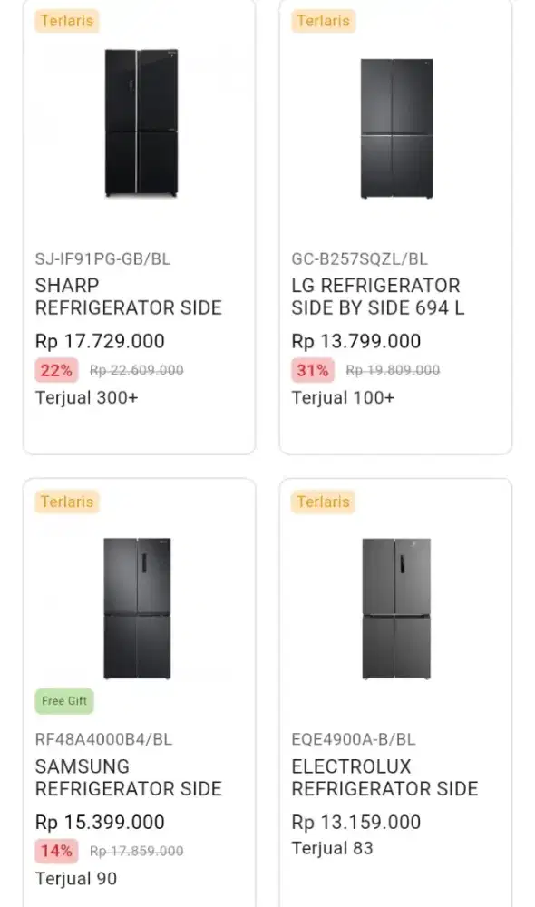CICILAN KULKAS REFRIGERATOR SIDE BY SIDE ALL BRAND