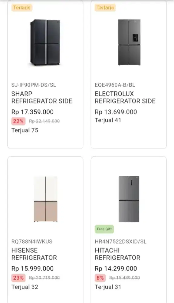 CICILAN KULKAS REFRIGERATOR SIDE BY SIDE ALL BRAND