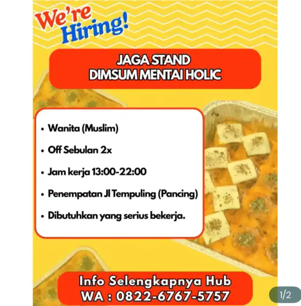 Dibutuhkan segera jaga stand dimsum mentai
