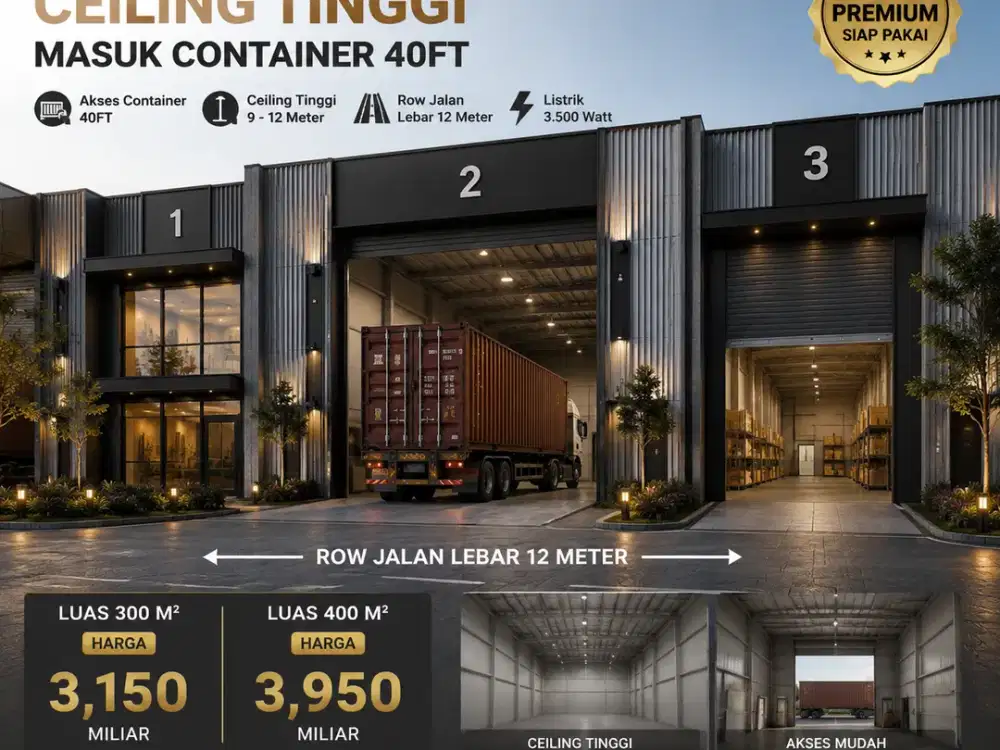 Gudang Bekasi, Jalan Utama Provinsi Bekasi Timur, akses 40 Ft Container, Bebas Pungli (Kawasan Industri, Kawasan Terpadu)