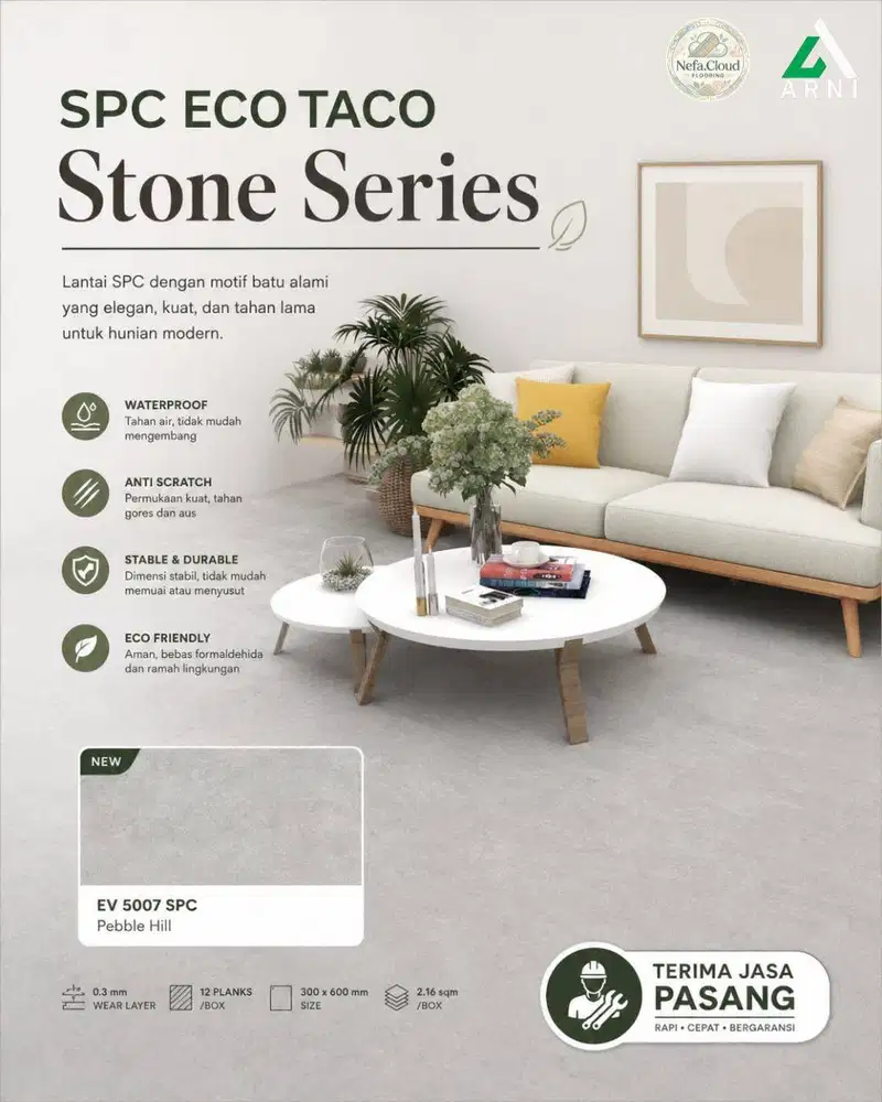 SPC Eco Taco Stone Series Tebal 5mm Premium / Sistem Klik -MudahPasang