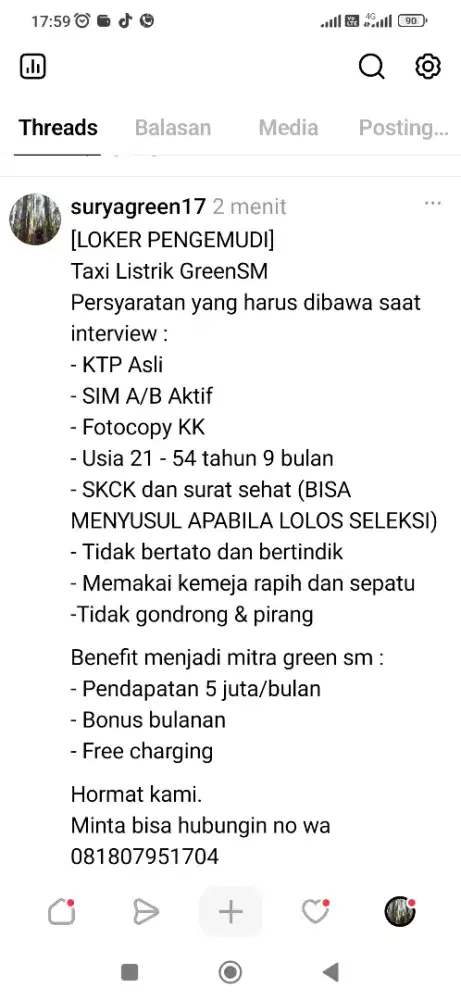 Loker driver taxi listrik greenSM