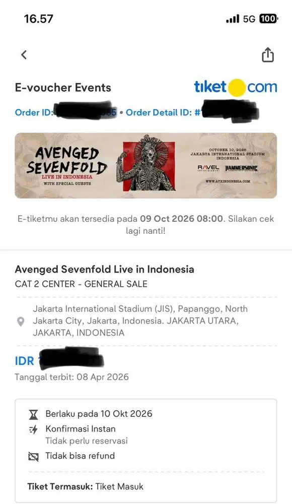 WTS TIKET KONSER AVENGED SEVENFOLD