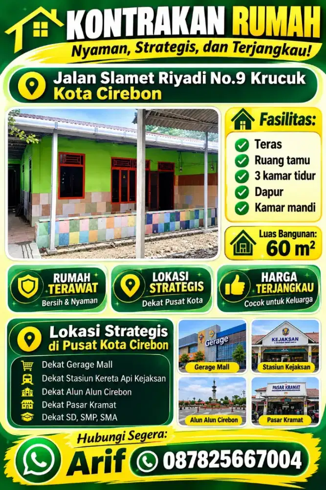 DISEWAKAN RUMAH 3KT Murah kejaksan CIREBON