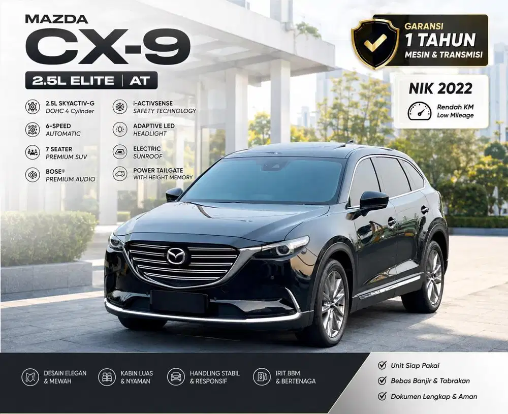 Mazda CX9 Elite Nik 2022 Garansi 1 Tahun Mesin dan Transmisi