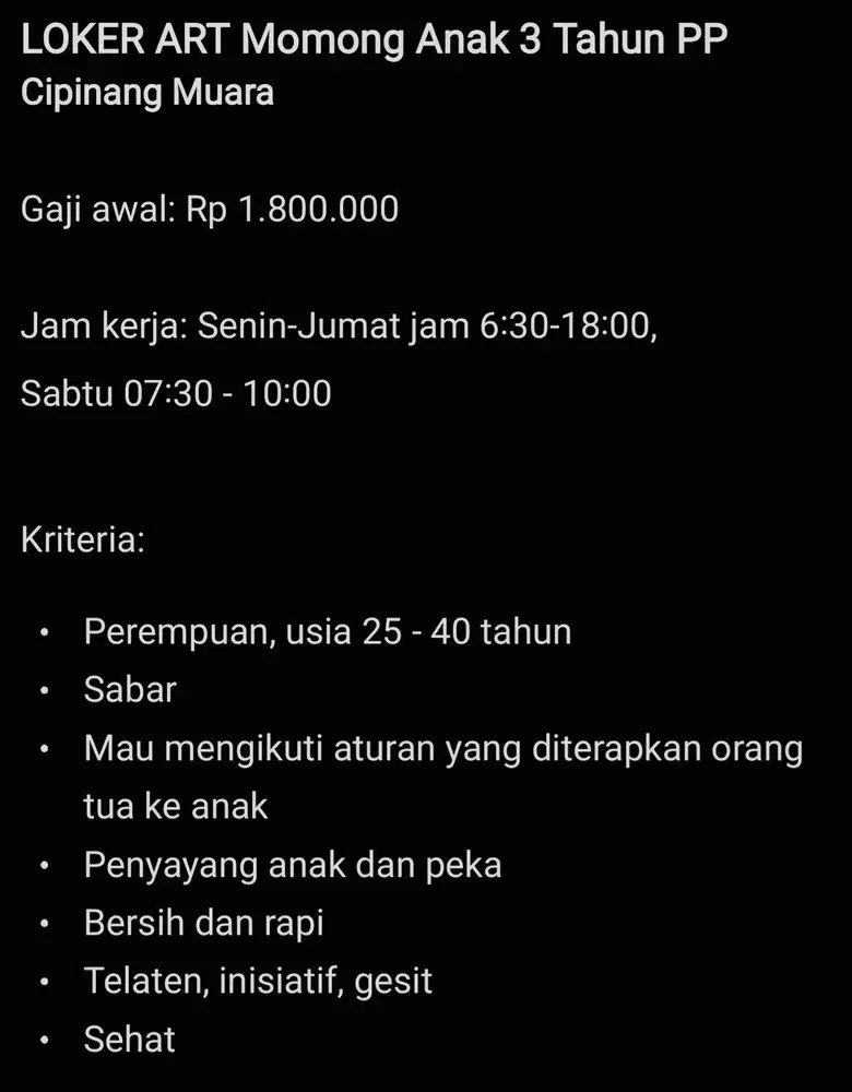 LOKER ART Momong Anak 3 Tahun PP Cipinang Muara