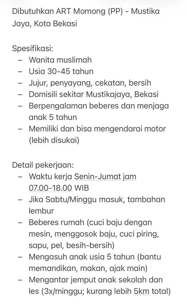 Dibutuhkan ART + Momong (PP)