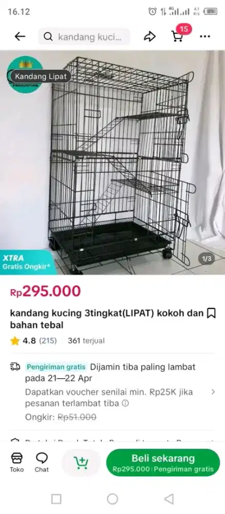 Kandang besi lipat 3Susun