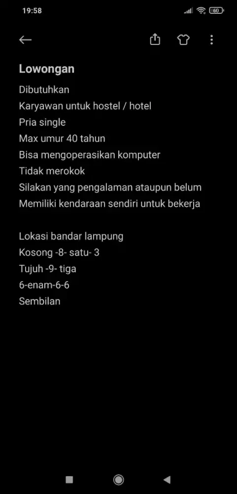 Dibutuhkan pria untuk kerja di hostel