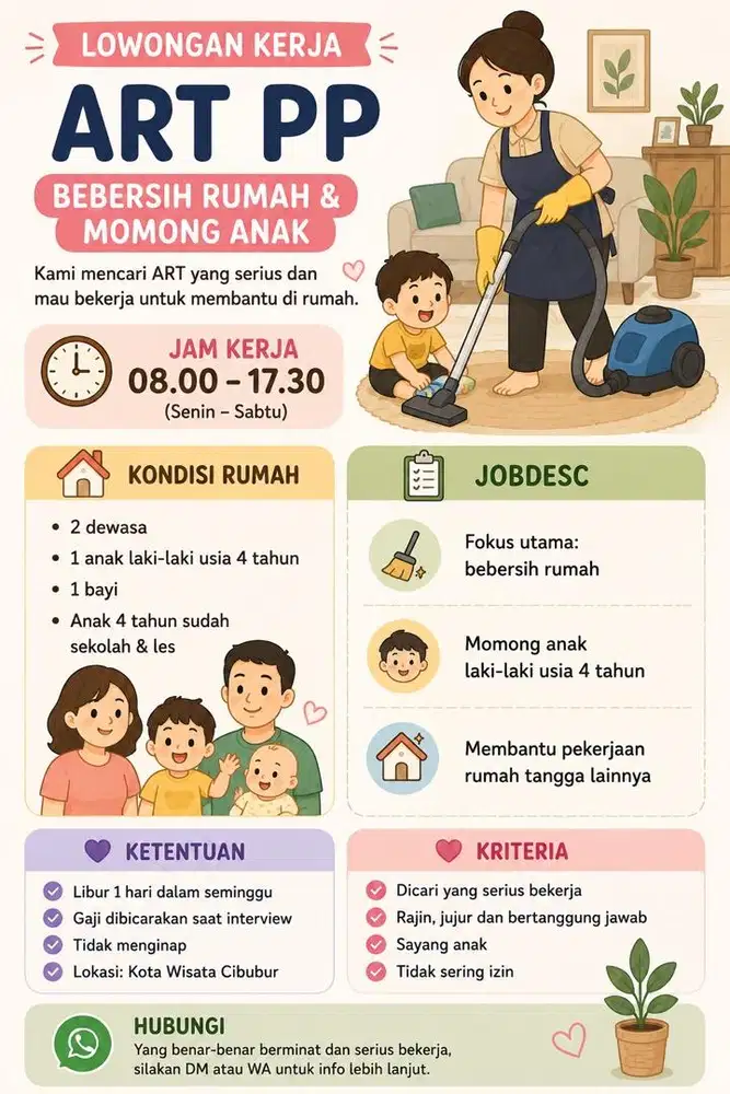 Dicari ART PP lokasi Kota Wisata Cibubur