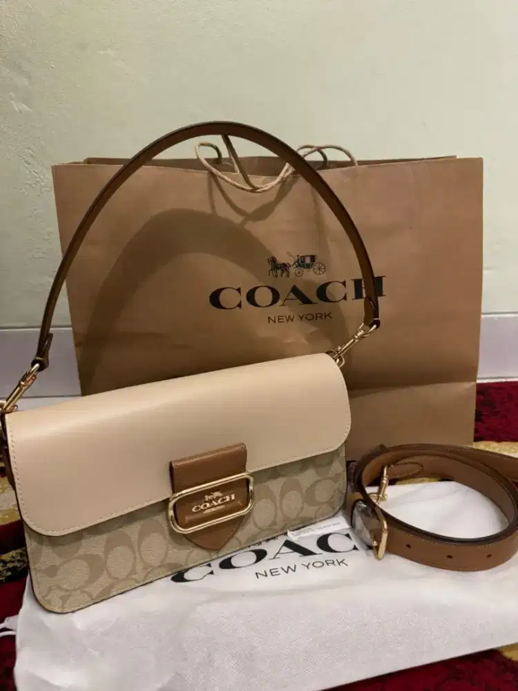 Coach Morgan Shoulder Bag Signature Block Light Khaki Multi Original