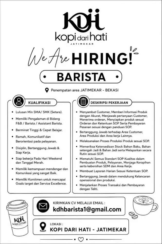 Dibutuhkan Barista Berpengalaman