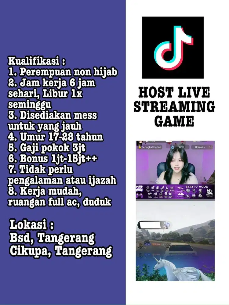 (Loker) Lowongan Kerja Host Live Tiktok Main Game