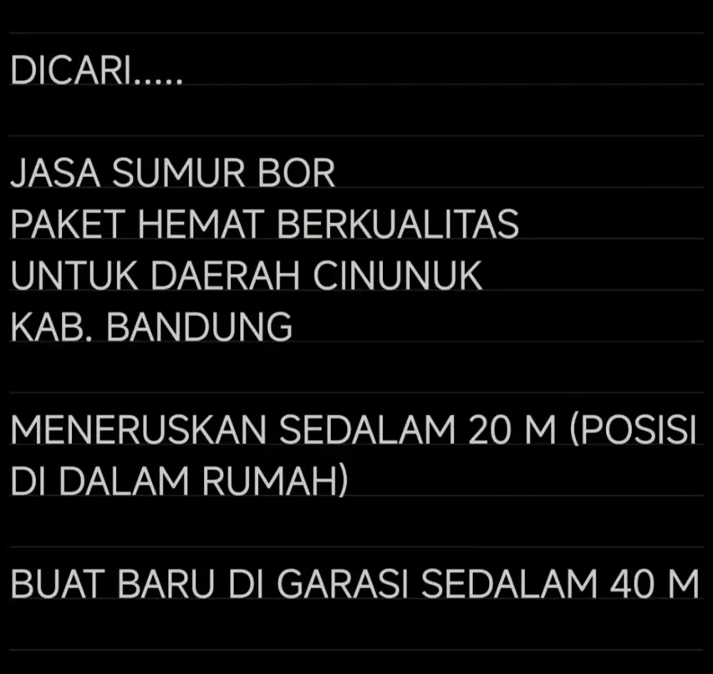 DICARI JASA BUAT SUMUR BOR