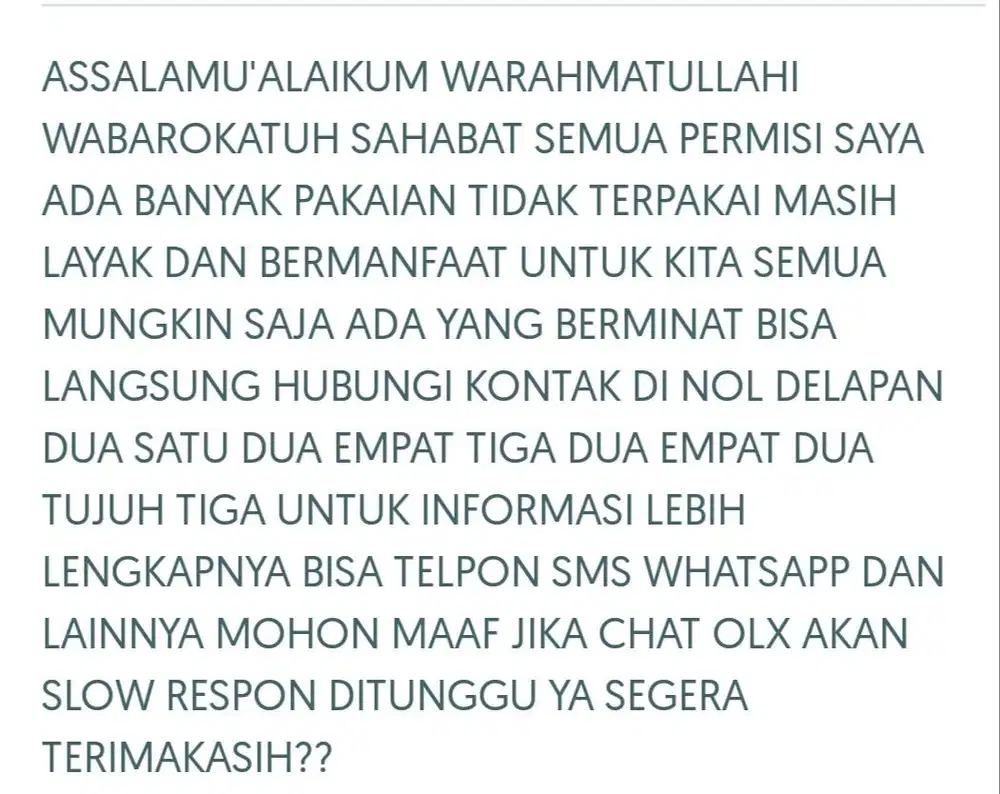 ADA PAKAIAN TIDAK TERPAKAI MASIH LAYAK SEGERA