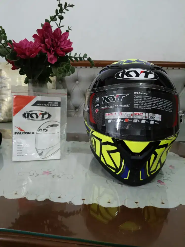 Helm Full face KYT Falcon II  FR .Spike Yellow Fluo /Blue SIZE M