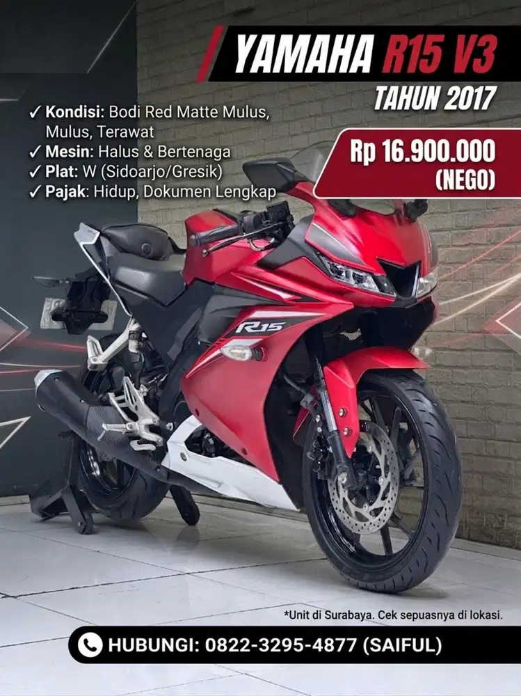 Perfect Condition!!Yamaha R15 V3 2017 Red Matte Plat W Mulus-Mustika