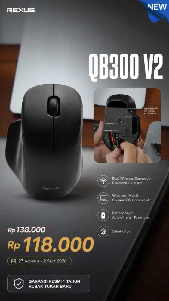 Mouse office wireless rexus QB300 V2