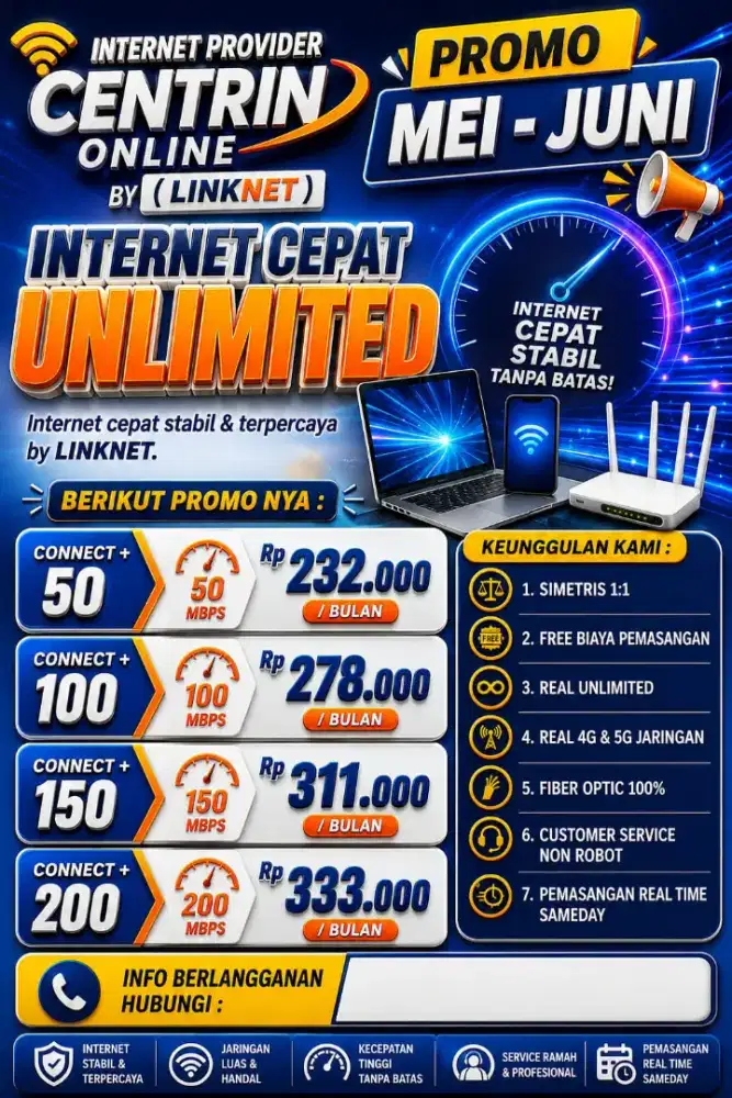 Promo wifi internet 182k/bulan, 50mbps